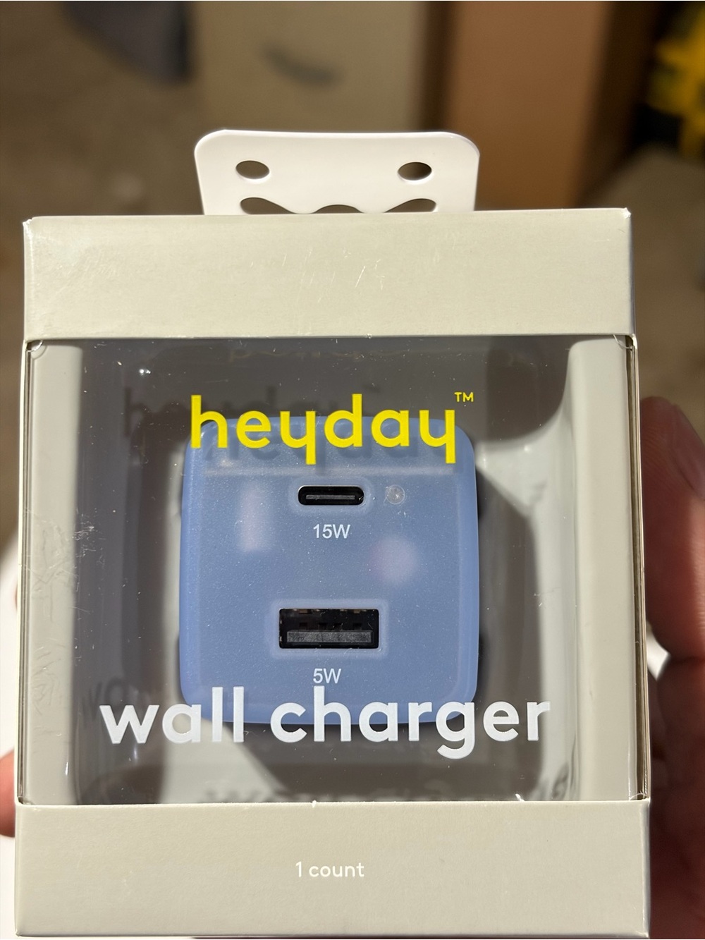 heyday Blue Dual-Port USB-C (15W) + USB-A (5W) Wall Charger